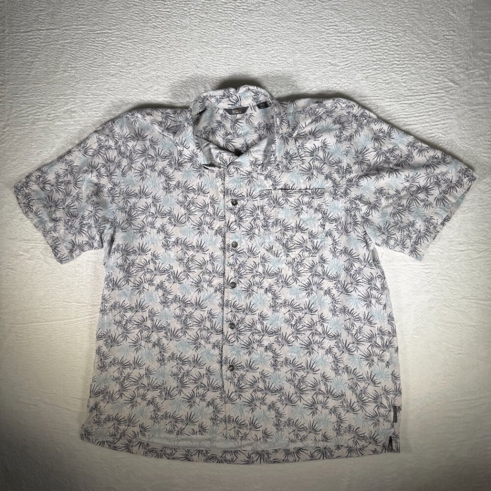 Royal Robbins Men's Hawiian Short Sleeve Button Done XL White and Blue